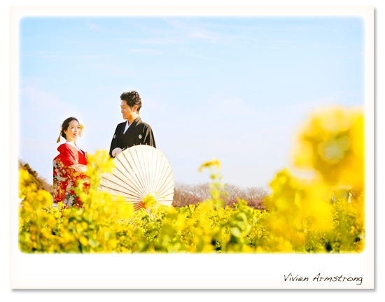 河津桜前撮りに菜の花のロケーションを追加して春らしい1枚