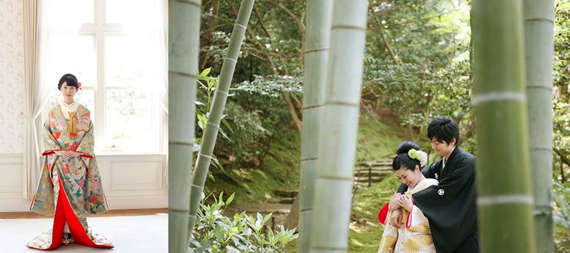東京の和装ウェディングフォト、竹林はオールシーズン綺麗です