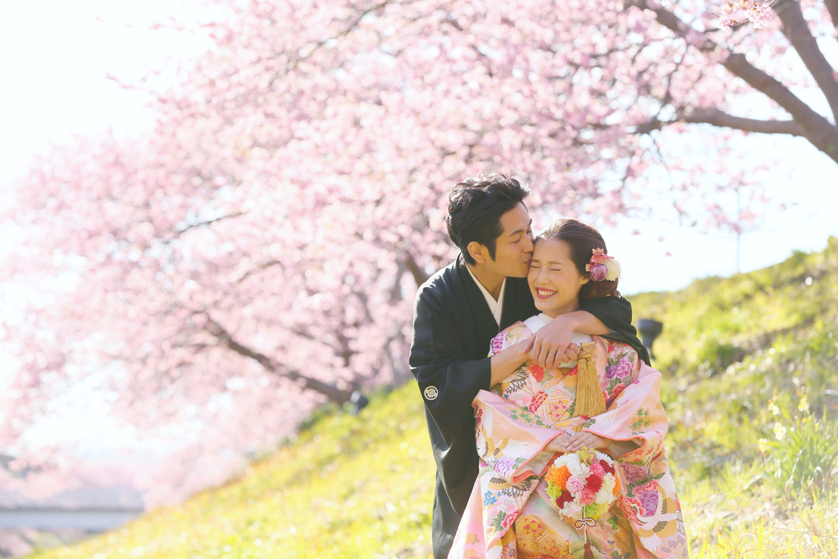 の河津桜で前撮り"