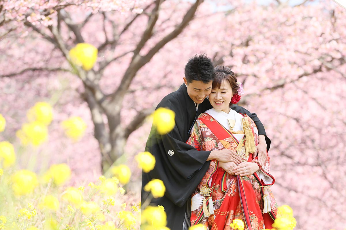 南伊豆で河津桜と菜の花でフォトウェディング